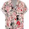 Men DJ Shirts | Fun Sexy Belle Print Casual Short Sleeve Shirt Pink