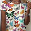 Women GYJ | Butterfly Print Casual Crew Neck T-Shirt White