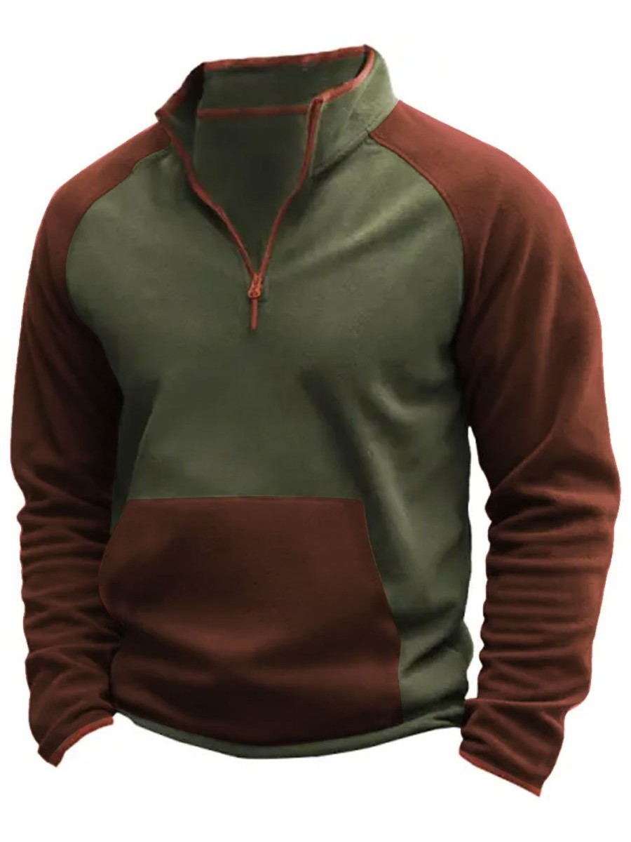 Men BXL T-Shirts | Men'S Casual Quarter-Zip Contrast Fleece Sweatshirt 79283406Xl Grmy Green