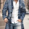 Men BXL Print Jacket | Men'S Casual Button Pocket Wool Plaid Print Stand Collar Coat Blue