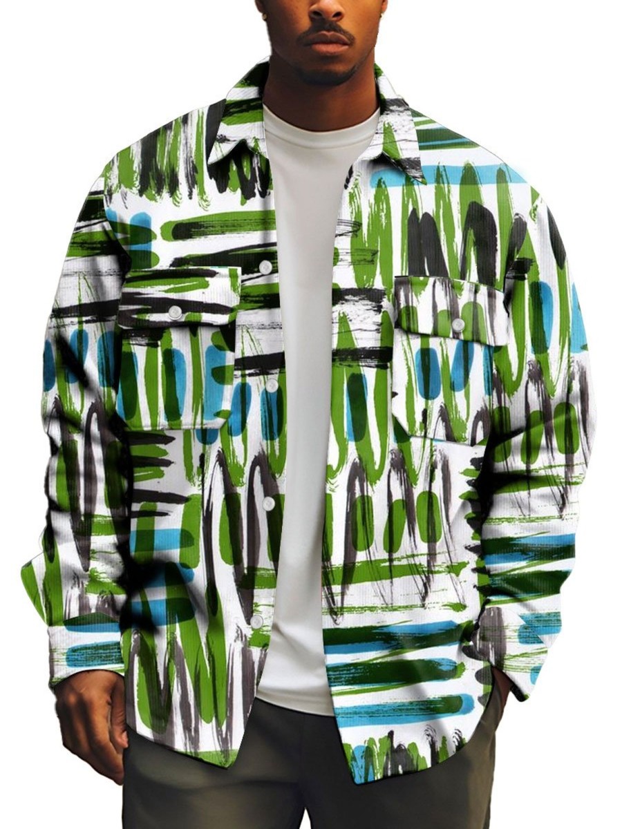 Men BXL Print Jacket | Men'S Casual Abstract Art Print Pocket Single Breasted Jacket 25864128Xl Green