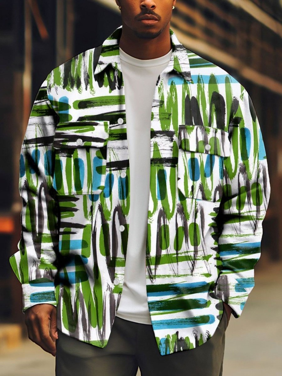 Men BXL Print Jacket | Men'S Casual Abstract Art Print Pocket Single Breasted Jacket 25864128Xl Green