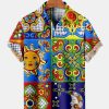 Men DJ Shirts | Traditional Talavera Sun Print Pocket Hawaiian Short Sleeve Shirt Photo Color