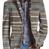 Men BXL Print Jacket | Men'S Retro Stripe Print Pocket Casual Blazer Gray