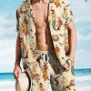 Men HLJ T-Shirts | Retro Male Mermaid Breathable Casual Hawaiian Suit Khaki