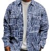 Men TH Print Jacket | Men'S Retro Irregular Lines Shirt Jacket Blue