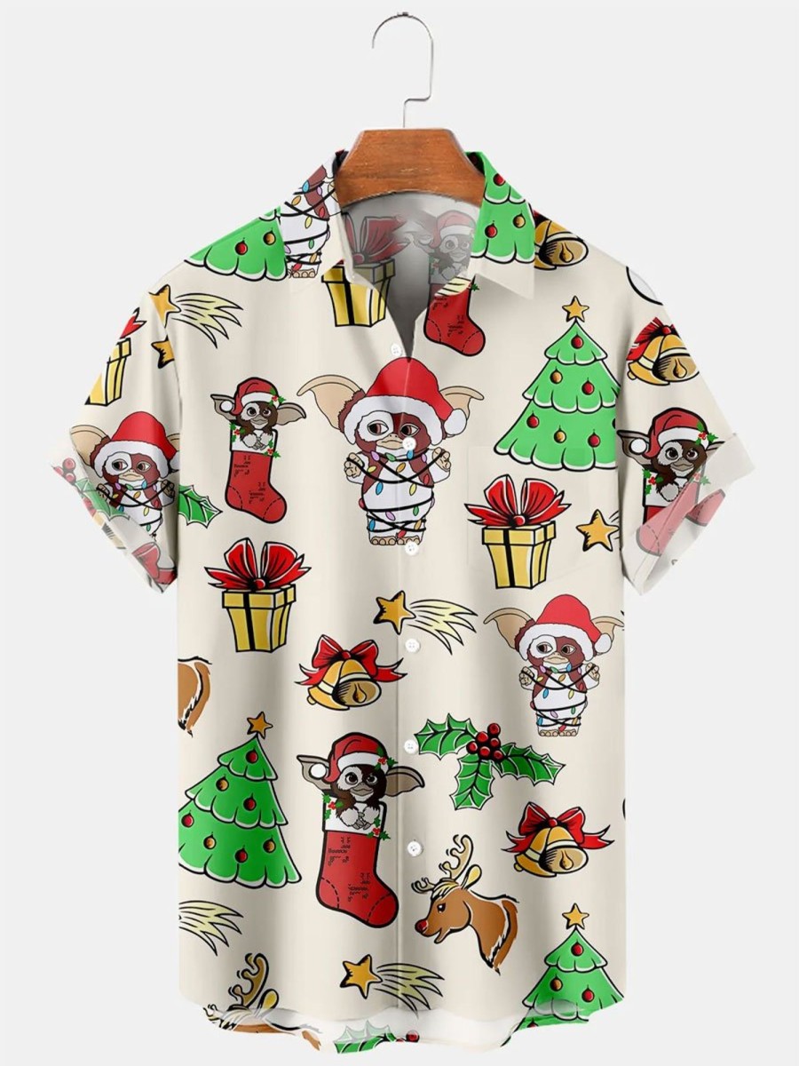 Men BXL Shirts | Christmas Elf Christmas Element Printed Casual Short-Sleeved Shirt