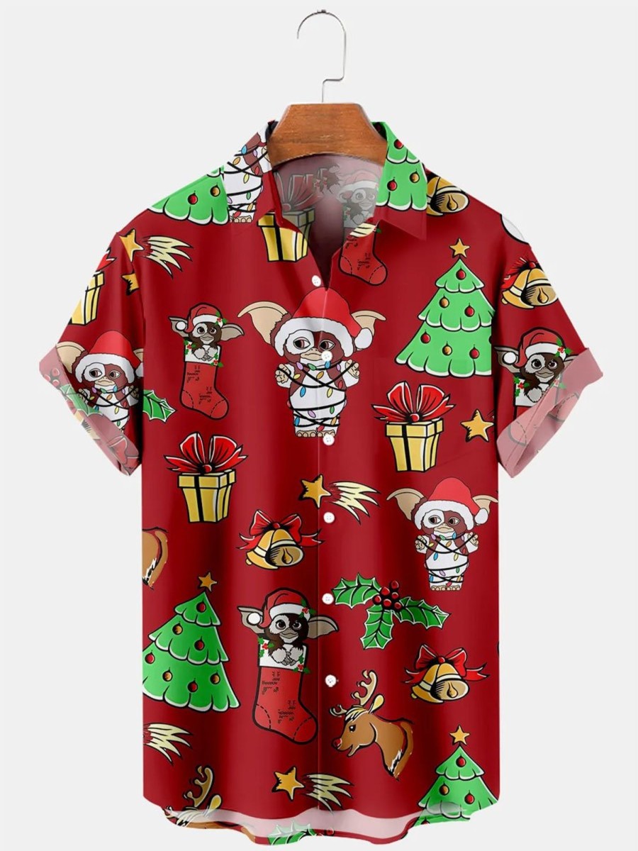 Men BXL Shirts | Christmas Elf Christmas Element Printed Casual Short-Sleeved Shirt