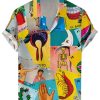 Men DJ Shirts | Vintage Postcard Print Hawaiian Casual Short Sleeve Shirt Photo Color