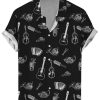 Men GYJ Shirts | Guitar Accordion Violin Print Casual Short Sleeve Shirt Black