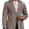 Men BXL Jacket | Vintage Wool Houndstooth Suede Patchwork Casual Blazer Photo Color