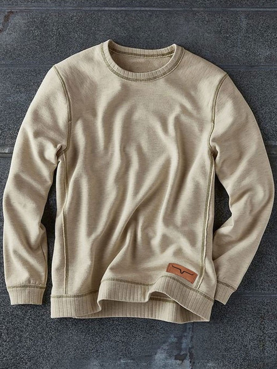 Men BXL T-Shirts | Men'S Casual Fleece Patch Solid Color Crew Neck Sweatshirt 56154299Xl Beige