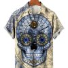 Men HLJ Shirts | Men'S Astrology Skull Print Short Sleeve Shirt Khaki