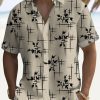 Men DJ Shirts | Basics Geometric Floral Print Beach Casual Short Sleeve Shirt Khaki