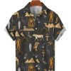 Men TH Shirts | Men'S Vintage Arabic Design Printed Short Sleeve Shirt Black