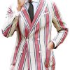 Men DJ Jacket | Lapel Three-Pocket Double-Breasted Casual Retro Striped Blazer Red