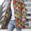 Men DJ Jacket | Ethnic Retro Geometric Print Pocket Single-Breasted Stand Collar Jacket Photo Color