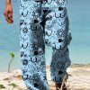 Men DJ Bottoms | Boobs And Flower Printed Pocket Lace -Up Casual Pants Blue