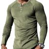 Men DJ Casual Long Sleeve Shirts | Half Open Collar Retro All-Match Casual Long-Sleeved T-Shirt Army Green