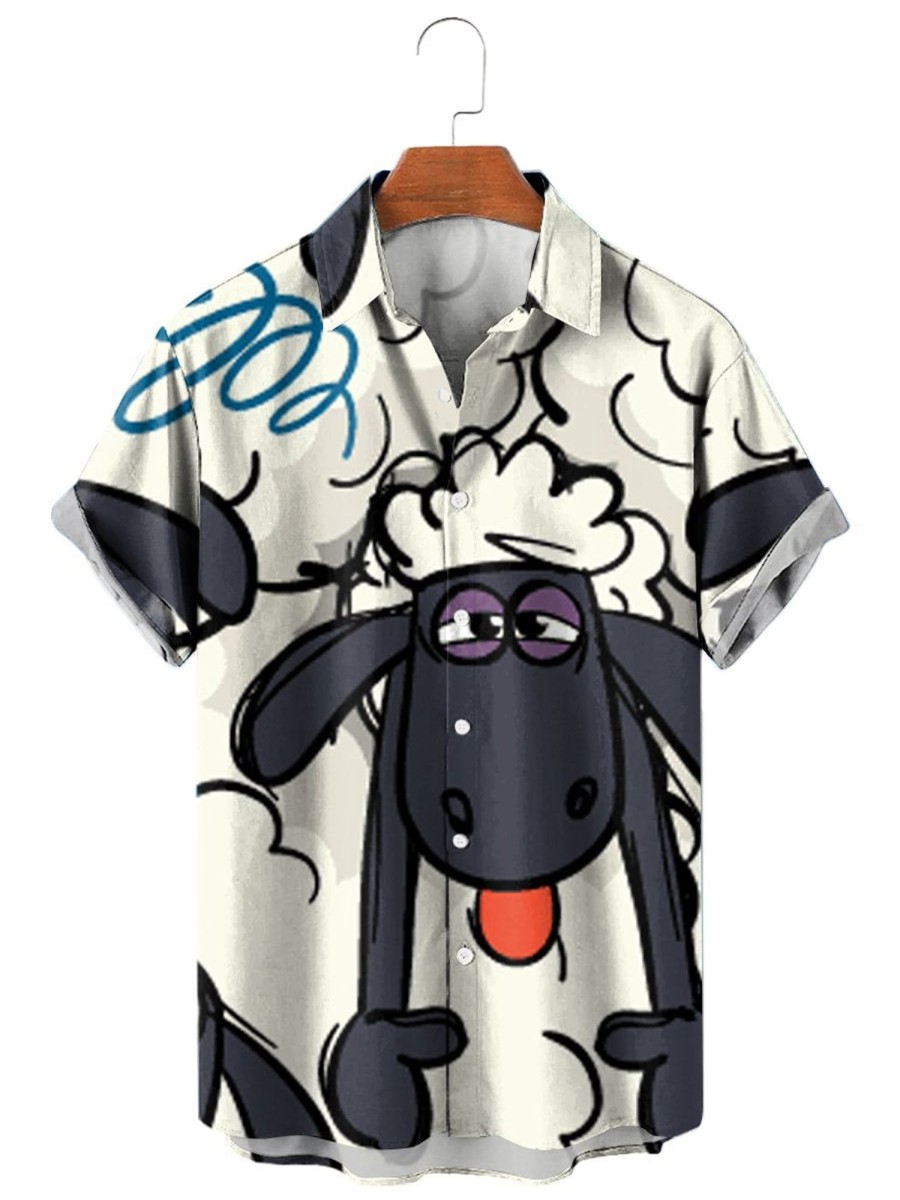 Men XT Shirts | Fun Black Sheep Print Short Sleeve Shirt White