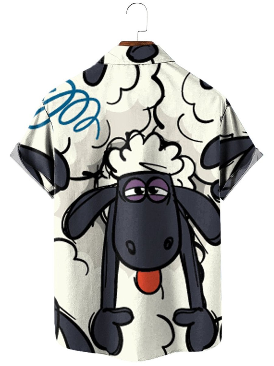 Men XT Shirts | Fun Black Sheep Print Short Sleeve Shirt White