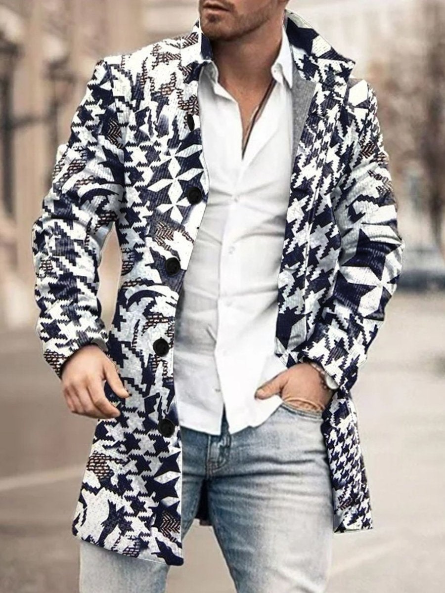 Men DJ Jacket | Transformed Houndstooth Print Two-Pocket Single-Breasted Jacket Photo Color