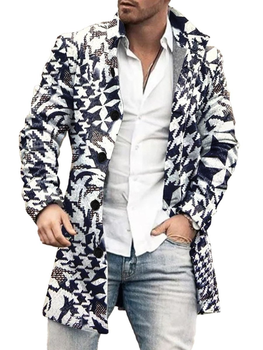 Men DJ Jacket | Transformed Houndstooth Print Two-Pocket Single-Breasted Jacket Photo Color