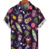 Men HLJ Shirts | Summer Cartoon Travel Graphic Print Short Sleeve Shirt Purple