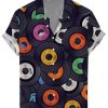 Men TH Shirts | Men'S Vintage Colorful Cd Print Casual Short Sleeve Shirt Black