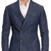 Men BXL Jacket | Men'S Pocket Double Breasted Denim Casual Blazer Dark Blue