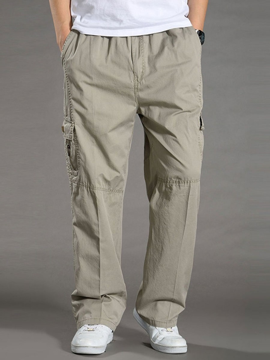 Men BXL Bottoms | Men'S Loose Casual Solid Color Multi-Pocket Cargo Straight Pants