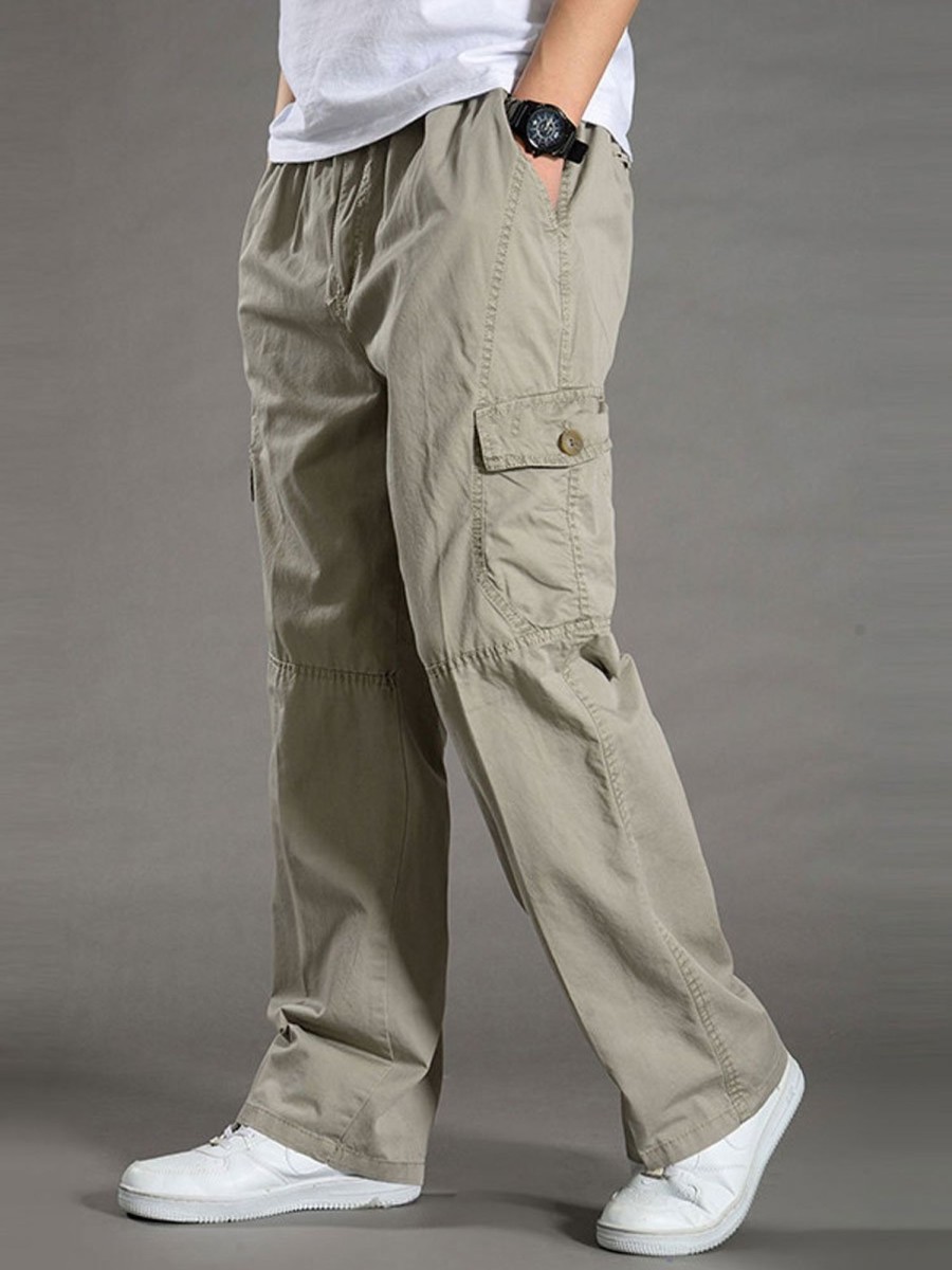 Men BXL Bottoms | Men'S Loose Casual Solid Color Multi-Pocket Cargo Straight Pants