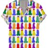 Men DJ Shirts | Rainbow Cocks Print Casual Short-Sleeved Shirt Photo Color