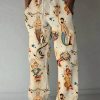 Men DJ Bottoms | Men'S Mermaid Sailor Print Loose Fit Pants Khaki