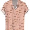 Men DJ Shirts | Fun Boobs Stick Figure Print Hawaiian Short Sleeve Shirt Pink