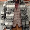 Men DJ Jacket | Geometric Print Pocket Lapel Corduroy Casual Jacket Photo Color