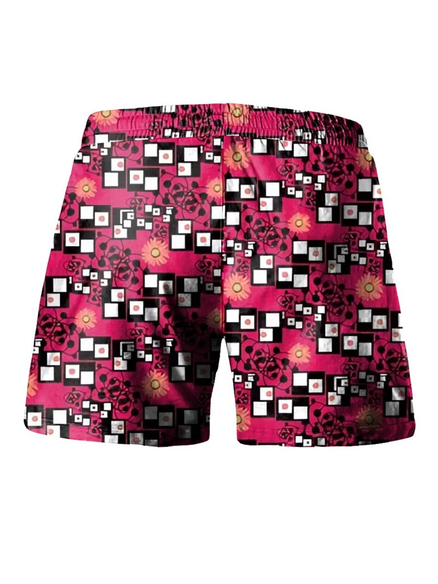 Men LJC Bottoms | Square Floral Print Hawaiian Track Shorts Photo Color