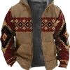 Men GYJ Jacket | Vintage Pattern Printed Double Pocket Fleece Hooded Jacket Photo Color