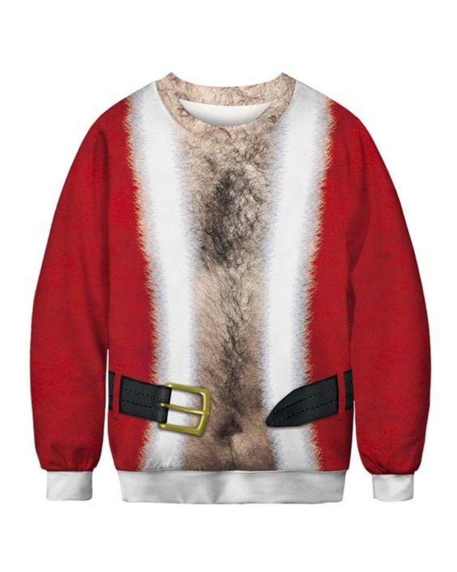 Men DJ Ugly Sweater | Fun Christmas Crewneck Sweatshirt Red