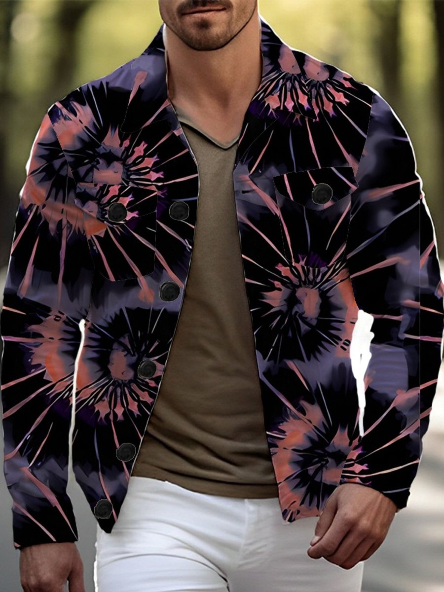 Men LJC Jacket | Tie-Dye Print Two-Pocket Single-Breasted Jacket Photo Color