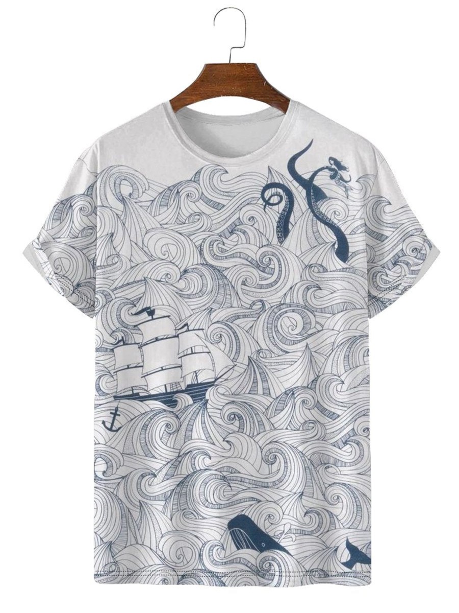 Men HLJ T-Shirts | Men'S Wave Sailing Short Sleeve T-Shirt White