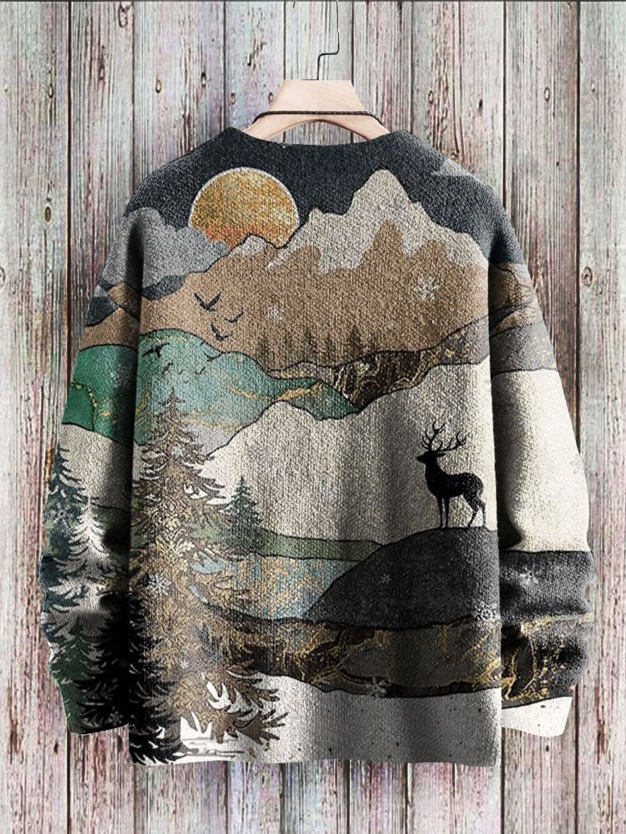 Men BXL Print Sweater | Casual Loose Gold-Embellished Christmas Round Neck Pullover Knitted Sweater Photo Color