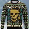 Men DJ Ugly Sweater | Retro Skull Print Casual Crew Neck Sweatshirt Dark Green