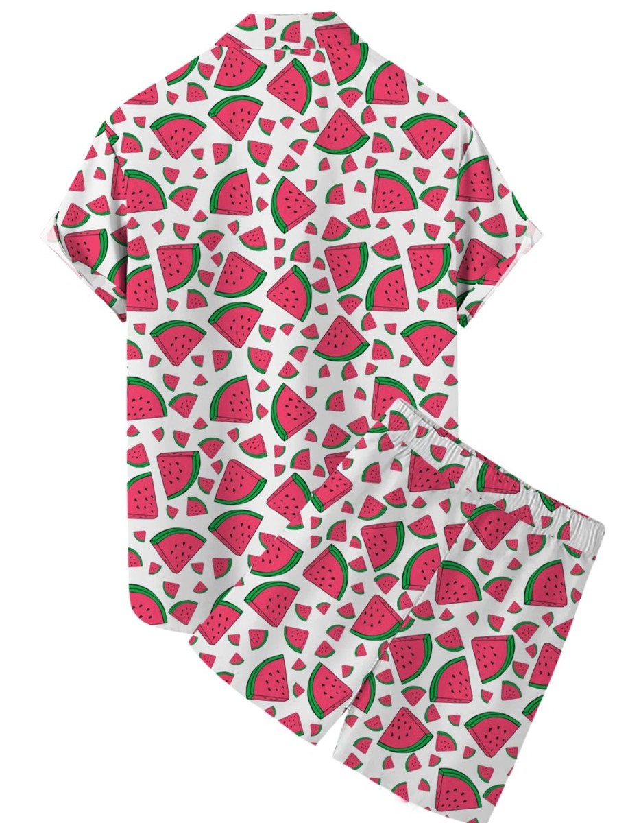 Men LJC Set | Watermelon Print Casual Short Sleeve Shirt Set Photo Color