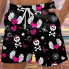 Men LJC Bottoms | Pink Angel Heart Skull Print Casual Shorts Black