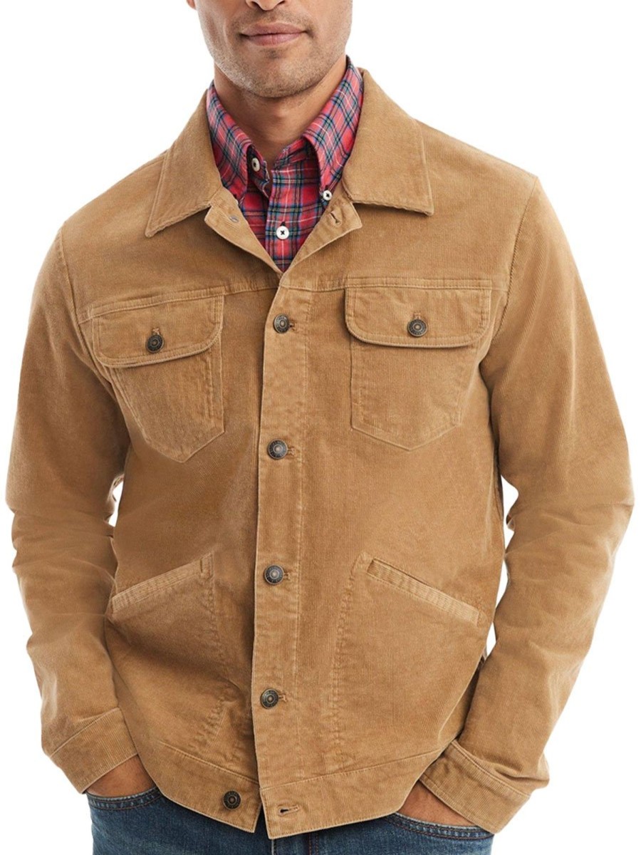 Men BXL Jacket | Men'S Multi-Pocket Solid Color Corduroy Casual Jacket Khaki