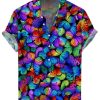 Men HLJ Shirts | Colorful Butterfly Print Short Sleeve Shirt Polychromatic