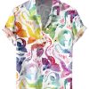 Men HWT Shirts | Men'S Hawaiian Shirts Rainbow Dragon Print Aloha Shirts White