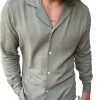 Men QMY Casual Long Sleeve Shirts | Casual Solid Color Vacation Long Sleeve Shirt Green