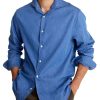 Men BXL Casual Shirts | Men'S Retro Solid Color Casual Denim Long Sleeve Shirt Blue